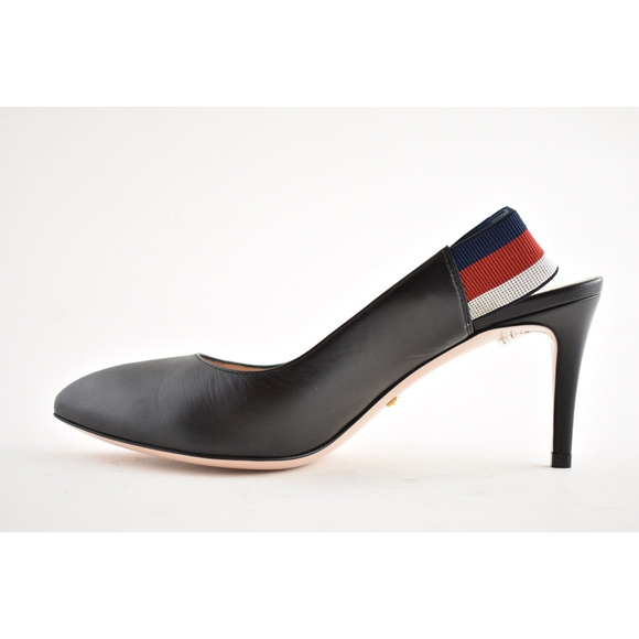 Gucci Sylvie 75 Black Leather Red Slingback Strap Sandal Mule Heel Pump 36.5 - Picture 8 of 12
